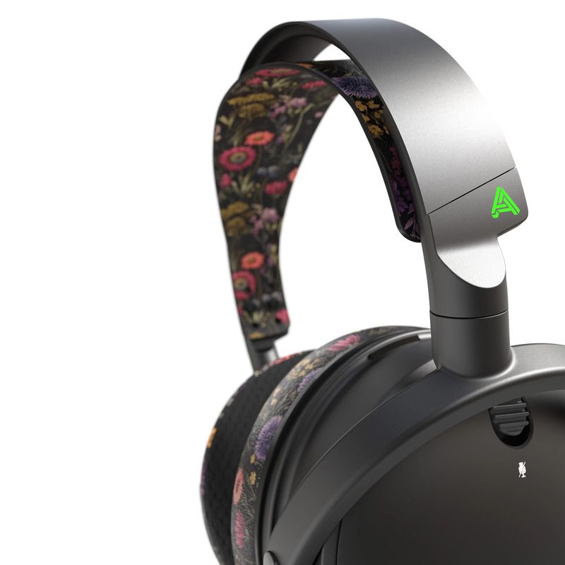 Shots of Audeze Maxwell Flora limited edition headset with floral trimming.