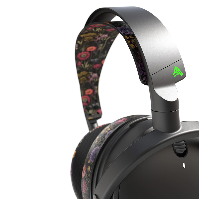 Shots of Audeze Maxwell Flora limited edition headset with floral trimming.