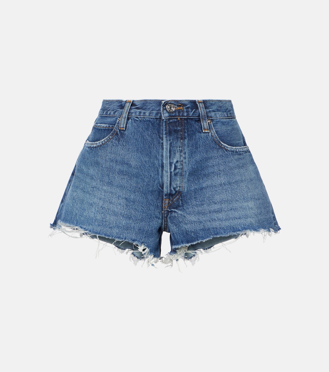 The Hang Frayed Mid-Rise Denim Shorts