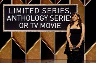 Rosie Perez presents onstage at the 78th Annual Golden Globe Awards held at the Rainbow Room on Feb. 28, 2021