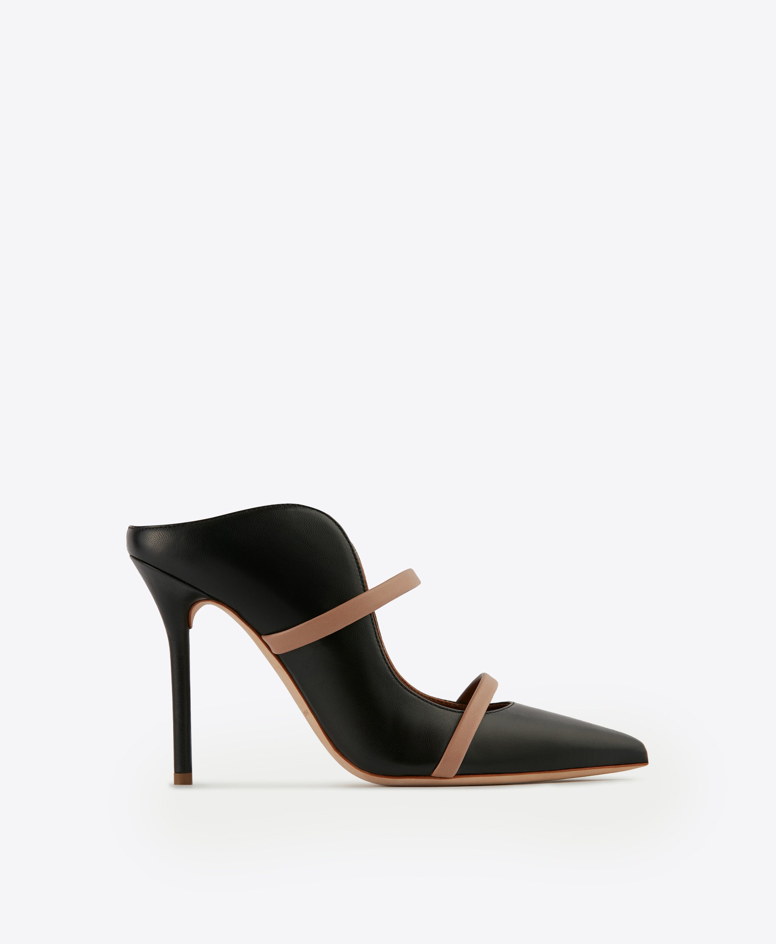 Maureen 100 Black &amp;amp; Blush Leather Mules