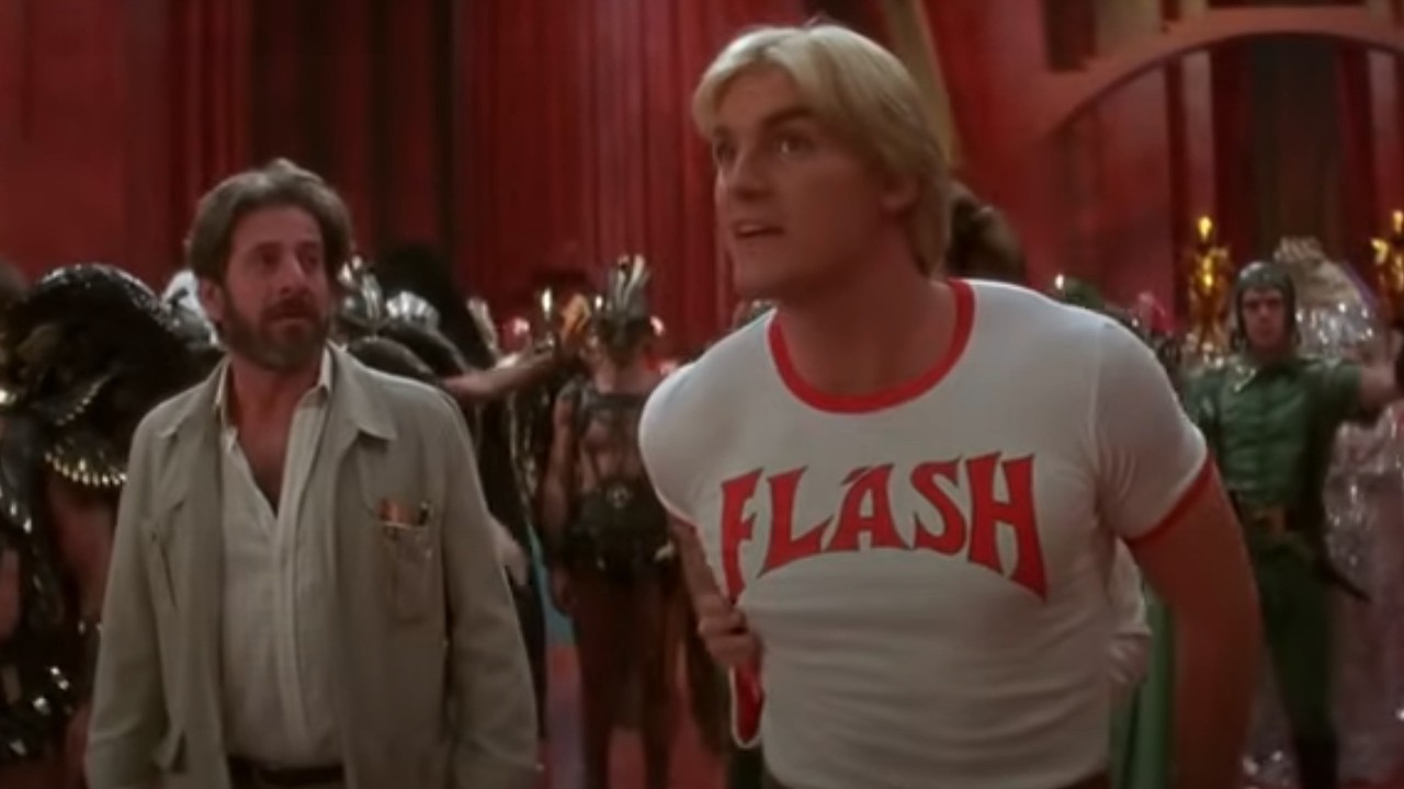 Sam J. Jones in his trademark Flash t-shirt in Flash Gordon