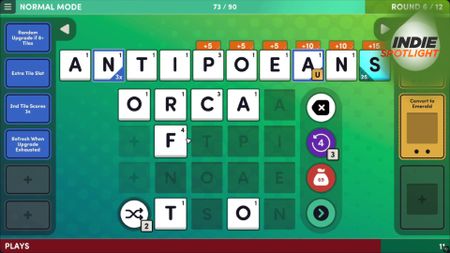 Word Play screenshot of a typical match in the roguelike spelling game
