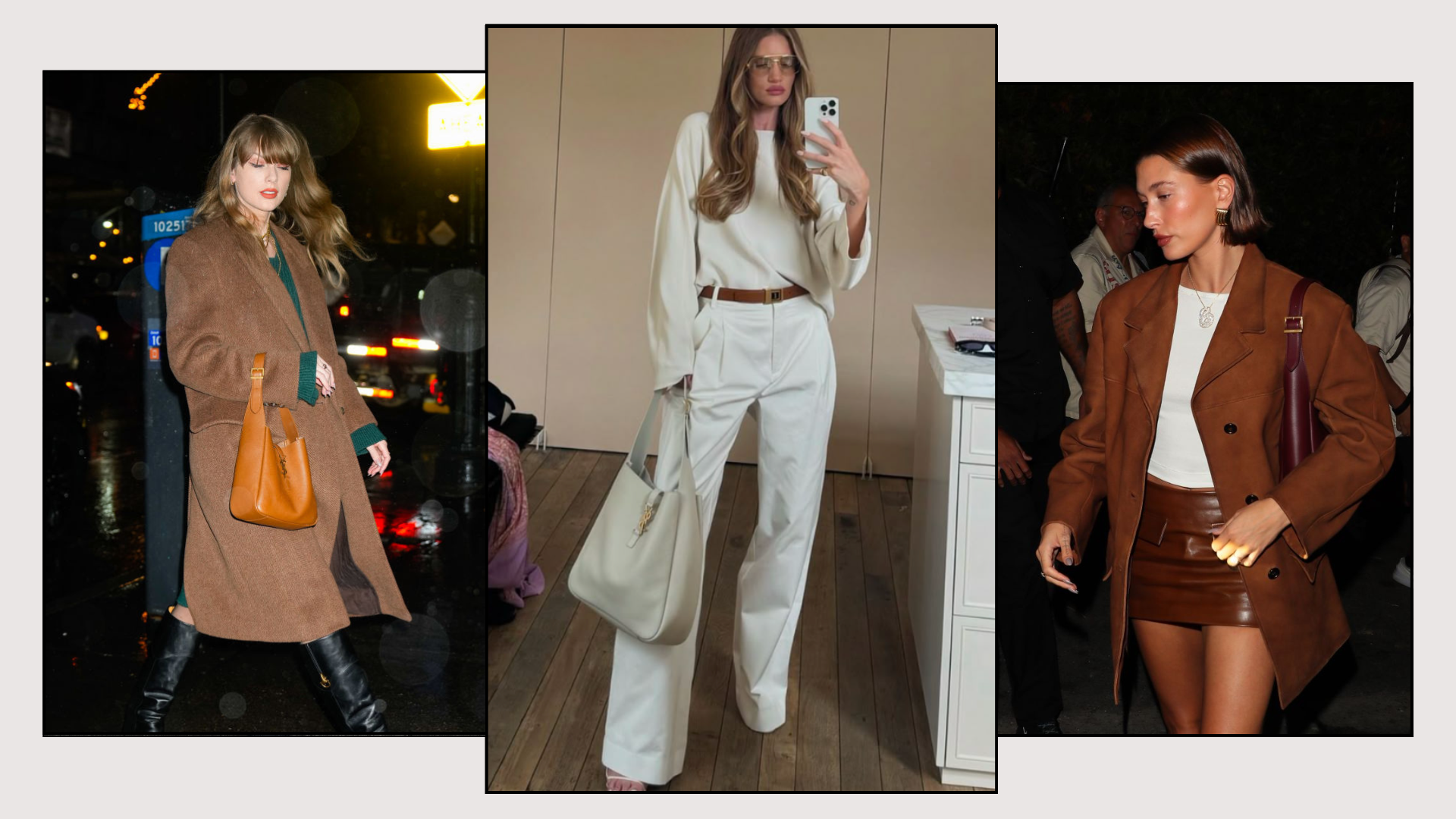 Taylor Swift, Rosie Huntington Whiteley and Hailey Bieber wearing the Le 5 a 7 bag.