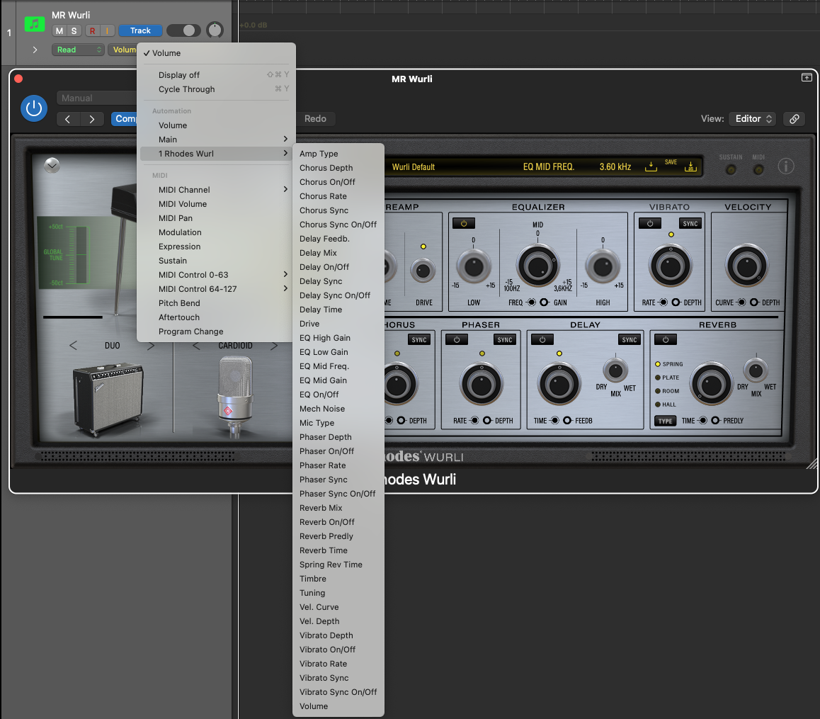 Rhodes Wurli plugin automation