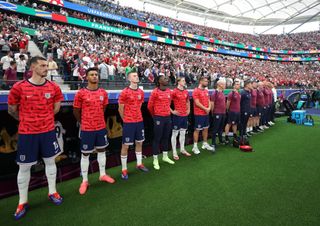 England Euro 2024 The England substitutes line up ahead of the UEFA EURO 2024 group stage match between Denmark and England at Frankfurt Arena on June 20, 2024 in Frankfurt am Main, Germany. (Photo by Catherine Ivill - AMA/Getty Images)