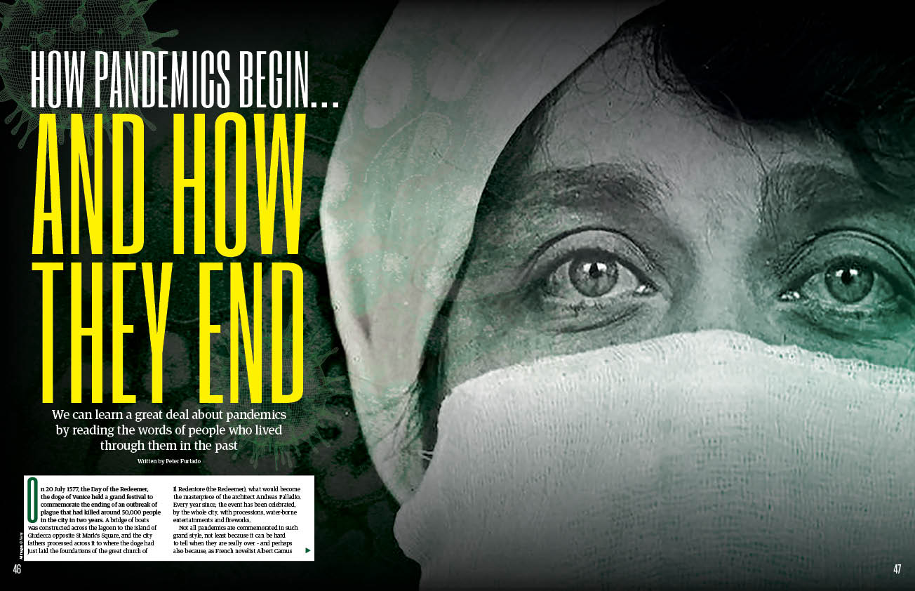 Pandemics history magazine spread