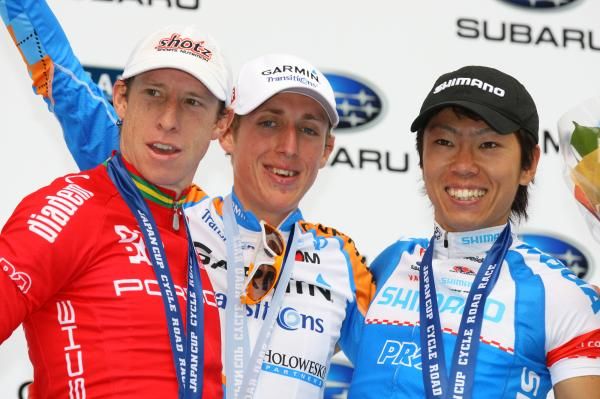 The podium: Peter Mcdonald (Drapac Porsche Cycling), Dan Martin (Garmin-Transitions) and Yusuke Hatanaka (Shimano Racing).