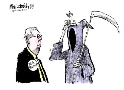 Political cartoon U.S. GOP health care death McConnell loser