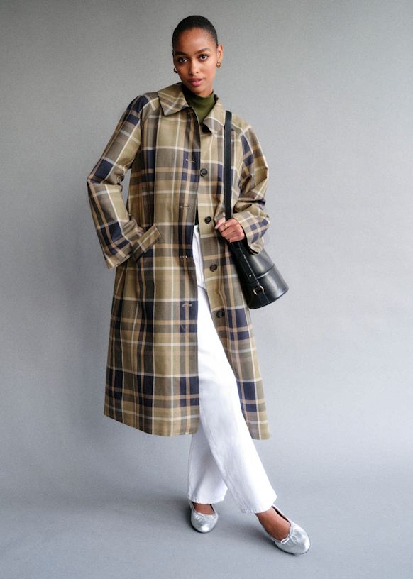 Clyde Coat - Beige and Moss Green Checks - Organic Cotton - Organic Textile - Sézane