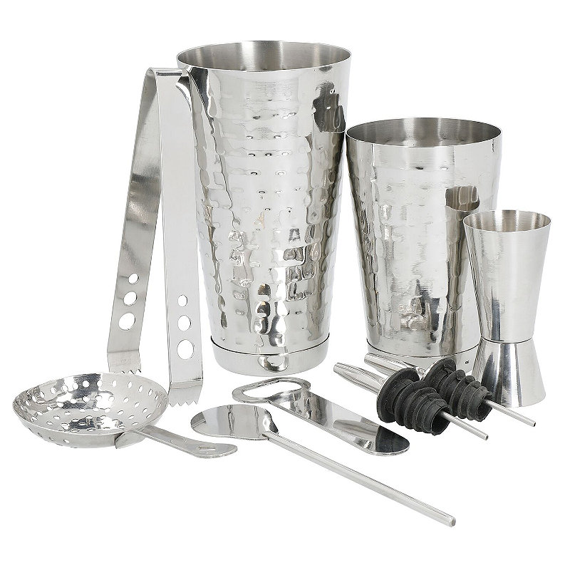 Barcraft 8-Piece Boston Cocktail Maker Set With Hammered Finish