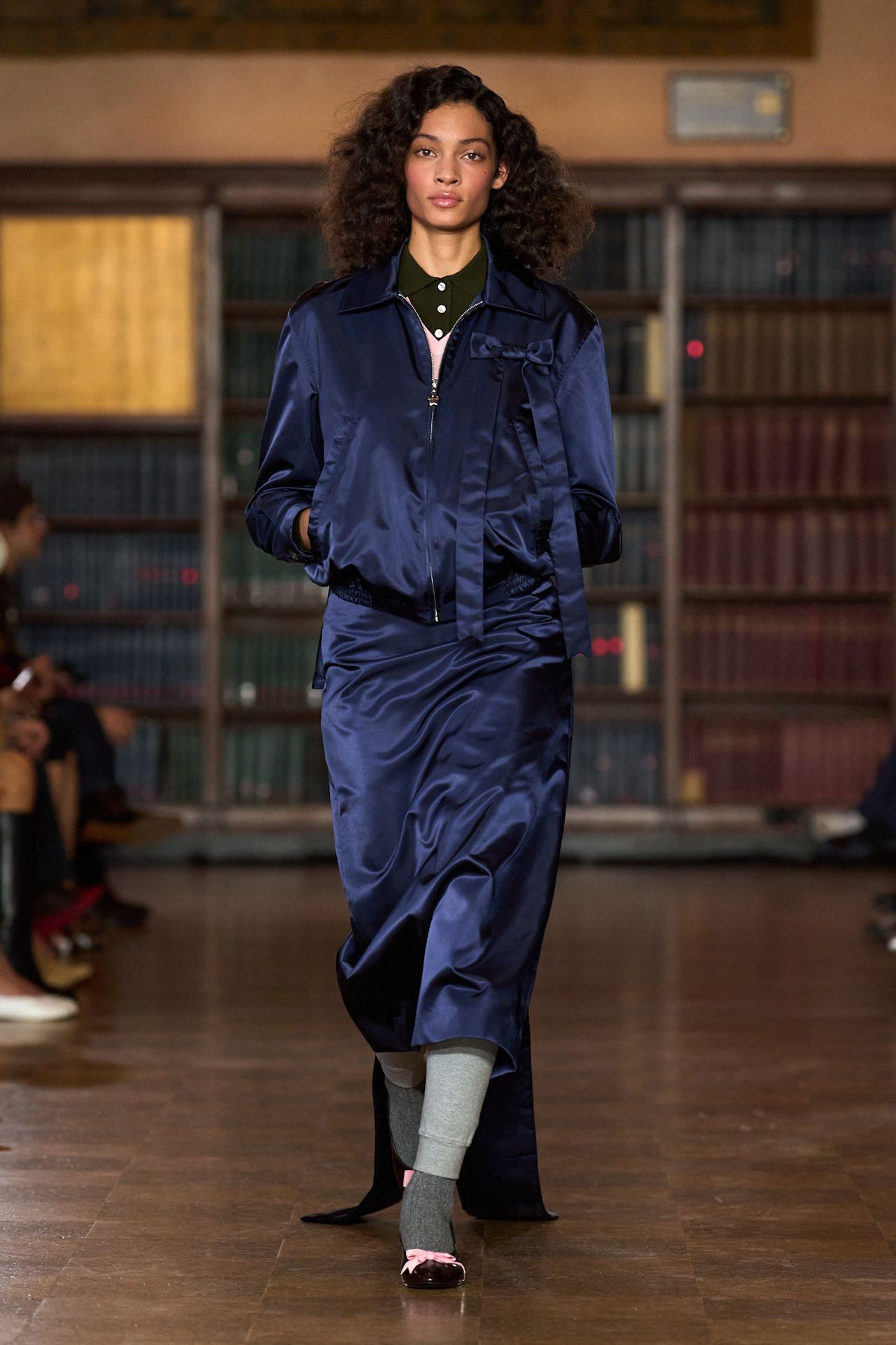 models walk the Sandy Liang Fall 2026 fashion show runway wearing slipper shoes