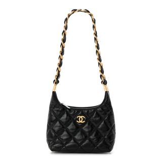 Chanel Shiny Lambskin Quilted Small Hobo Black