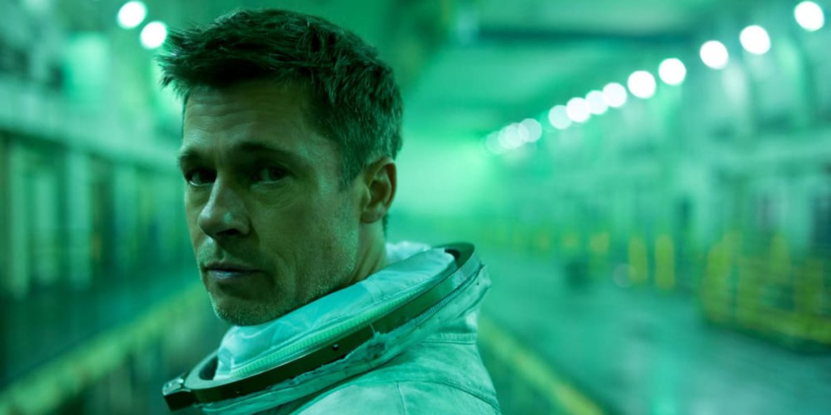 Ad Astra still of brad pitt looking at camera