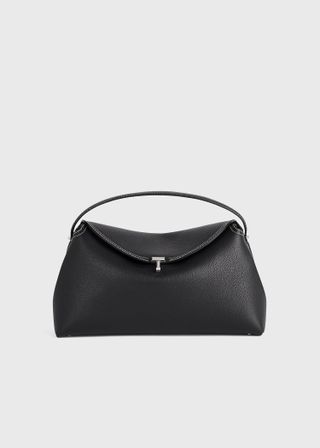 T-Lock Grained-Leather Top Handle Black