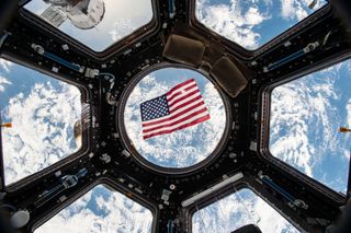 American flag iss cupoloa