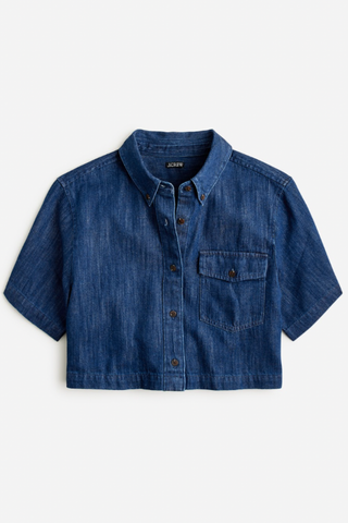 Cropped Patch-Pocket Shirt in Denim Twill