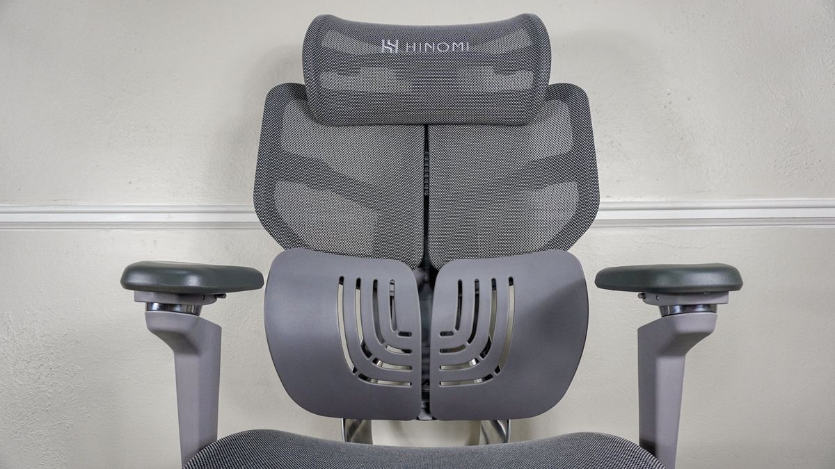 A close-up shot of the Hinomi X1's backrest, headrest and armrests