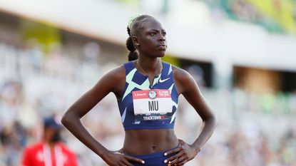 eugene, oregon june 24 athing mu reacts after competing in the first round of the womens 800 meter run on day seven of the 2020 us olympic track field team trials at hayward field on june 24, 2021 in eugene, oregon photo by steph chambersgetty images