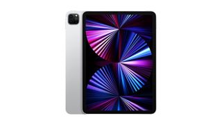 iPad Pro 12,9'' (2021) med tændt skærm på hvid baggrund