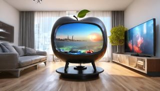 Adobe Firefly generated image of a television shaped like an Apple