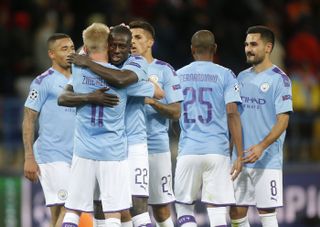 Manchester City players celebrate Wednesday night's victory