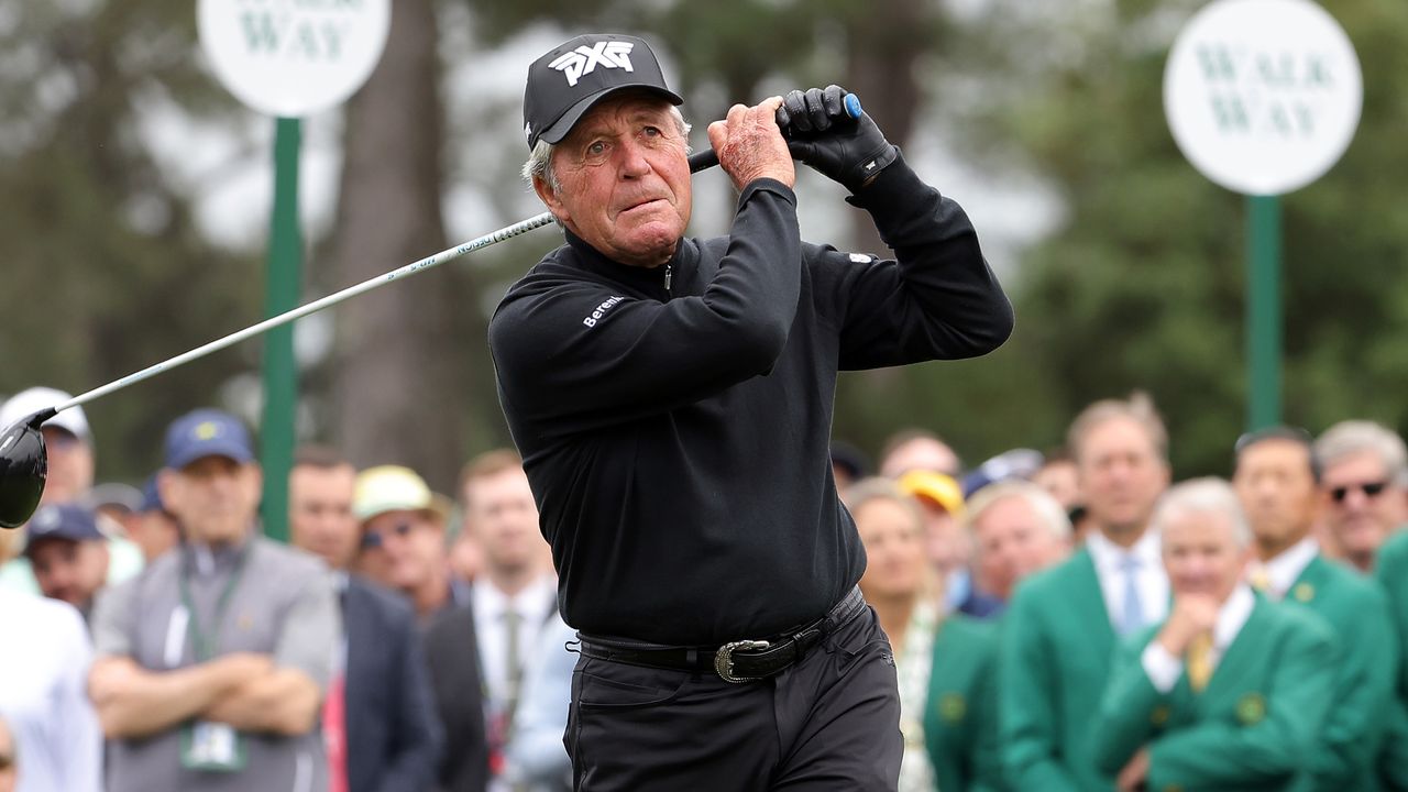 Gary Player takes his shot as one of the Masters honorary starters