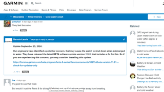 Screenshot of Garmin Forum showing software update for Fenix 8