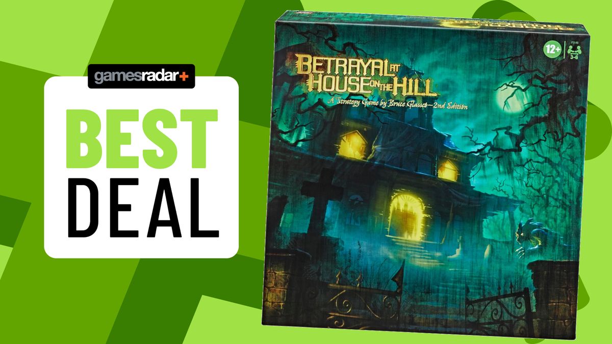 Betrayal at House on the Hill 2nd edition box beside a &#039;best deal&#039; badge, all against a green background