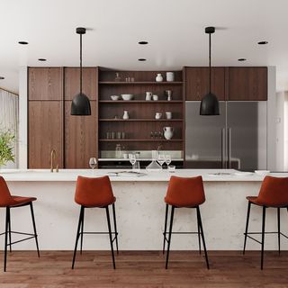 West Elm kitchen with orange stools