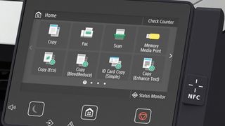 A closeup of the Canon i-Sensys MF744Cdw's display