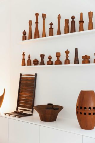 Display of Jens Quistgaard's wooden objects