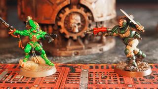 A Striking Scorpion Exarch and Space Marine Scout face off in Kill Team: Salvation