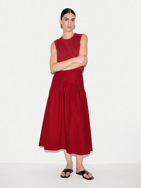 Cotton Poplin Midi Skirt | Red