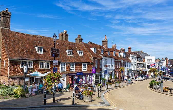 The High Street in Battle, site of the Battle of Hastings, East Sussex England, UK