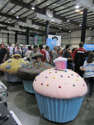 People dressed as giant cupcakes on display at Maker Faire Bay Area 2013 on May 18, 2013.