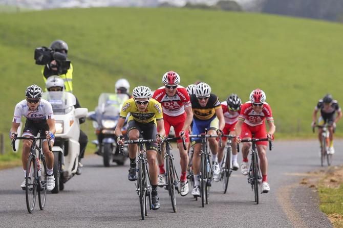 Josh Prete (Budget Forklifts) leads the break