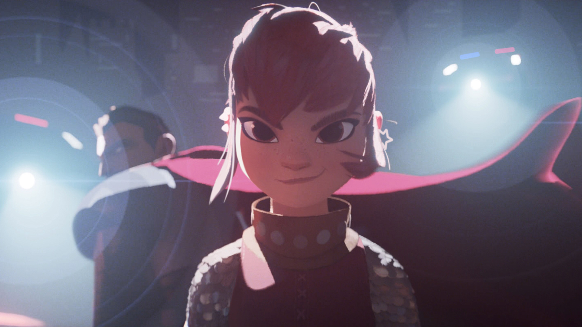 Nimona smiles as she stares into the camera in her upcoming Netflix movie