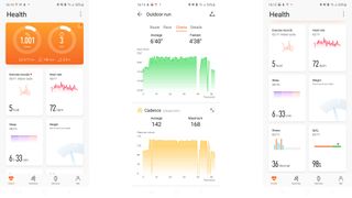 Screenshots of data in the Huawei Health app after using the Honor Watch GS Pro fitness watch