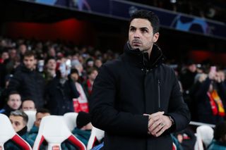  Mikel Arteta, manager of Arsenal, looks on during the UEFA Champions League match between Arsenal FC and RC Lens at Emirates Stadium on November 29, 2023 in London, England. (Photo by James Gill - Danehouse/Getty Images)
