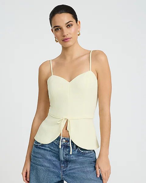 Express, Signature Crepe Sweetheart Tie Front Cutaway Tailored Tank