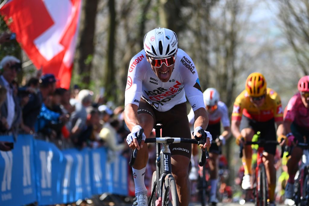 WEVELGEM BELGIUM MARCH 27 Greg Van Avermaet of Belgium and AG2R Citren Team competes through Kemmelberg cobblestones sector during the 84th GentWevelgem in Flanders Fields 2022 Mens Elite a 2488km one day race from Ypres to Wevelgem GWE22 WorldTour on March 27 2022 in Wevelgem Belgium Photo by Tim de WaeleGetty Images