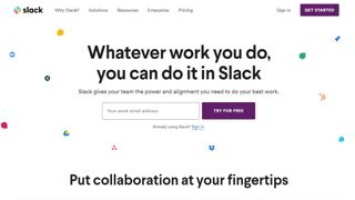 Startskärmen för Slack