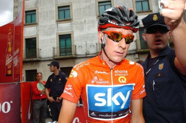 Bradley Wiggins (Sky) heads for the start.