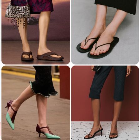 a collage of summer shoe trends 2026 at Rabenne, Fforme, Chanel, and Christopher Esber