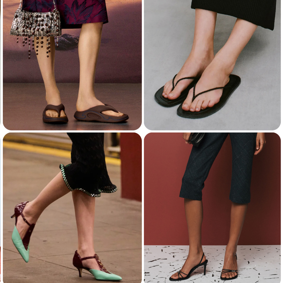 a collage of summer shoe trends 2026 at Rabenne, Fforme, Chanel, and Christopher Esber