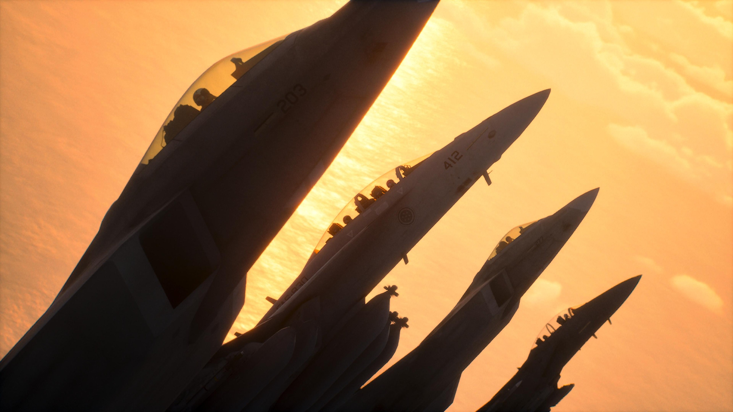 Screens from a video game featuring jet fighter planes