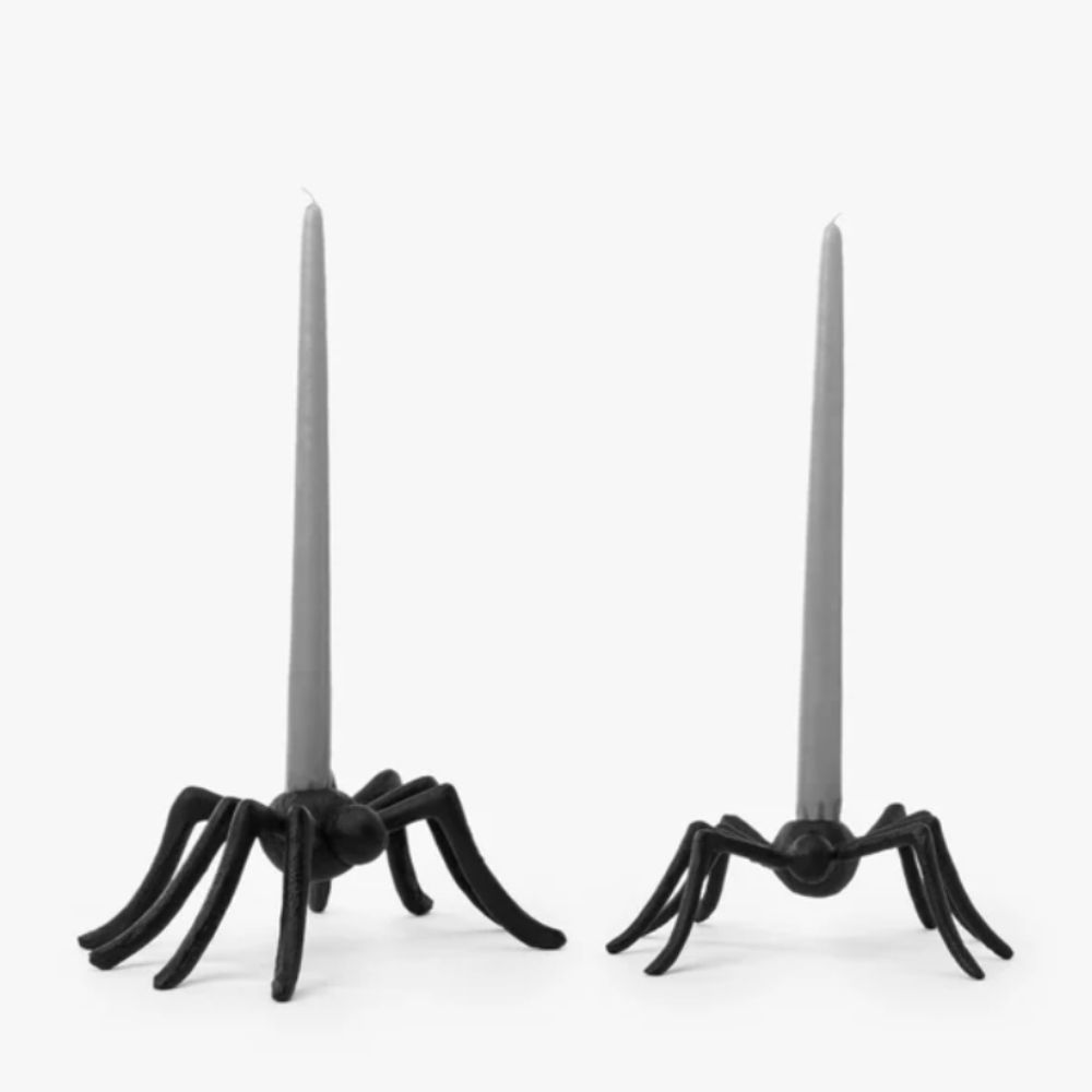 Iron spider taper candle holders