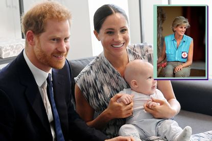 Prince Harry, Meghan Markle and son Archie as main image and drop in of Princess Diana in Africa