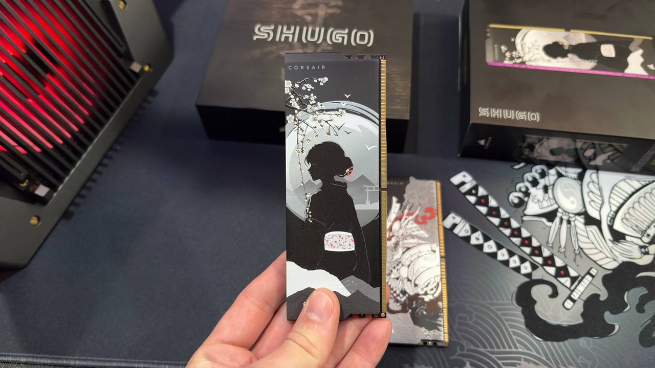 Close ups of Corsair's limited edition light up Shugo RAM modules.